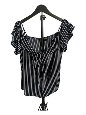 Banana Republic Navy and White Striped Off-Shoulder Tie-Front Blouse